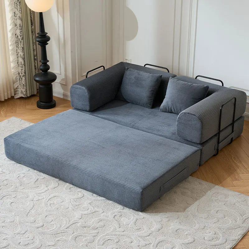 Modern Foldable Convertible Futon Sleeper Sofa With L Shaped Armrests