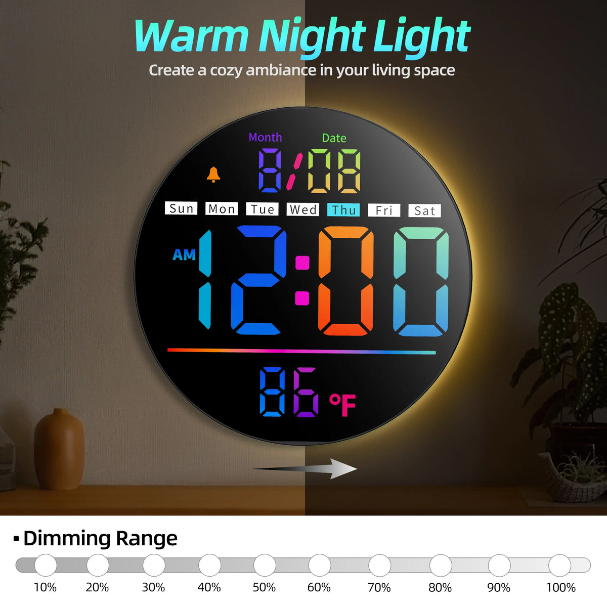 LED Wall Clock With Timer, Temperature, Date And Alarm