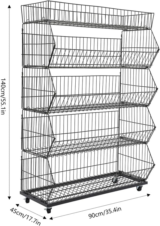 Five Tier Metal Wire Storage Rack For Grocery Food Organization