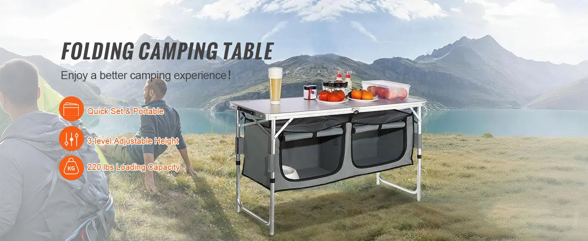 SucceBuy Folding Camping Kitchen Table For Outdoor Cooking