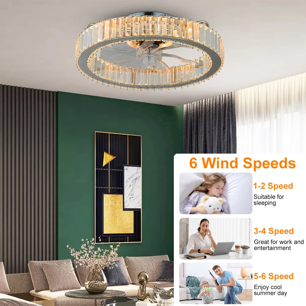 GreeLustr Led Ceiling Fan Lamp With Remote Control Living Room Lighting Crystal Chandeliers Decoration Home Luxury Hanging Light