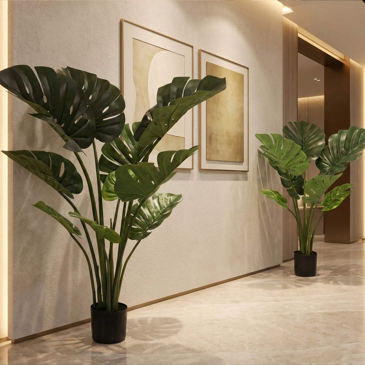 1/2PCS Artificial Monstera Deliciosa Tree, Fake Tropical Palm Plant with Pot, Faux Swiss Cheese Plant for Home Living Room Bedroom Office Decor, Indoor Outdoor Greenery Decoration