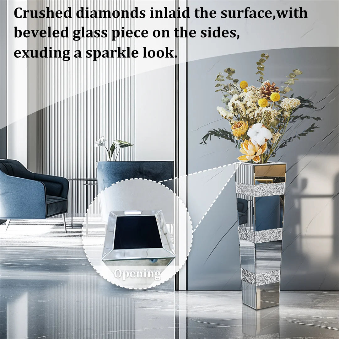 Modern Mirrored Crystal Floor Vase for Elegant Floral Displays