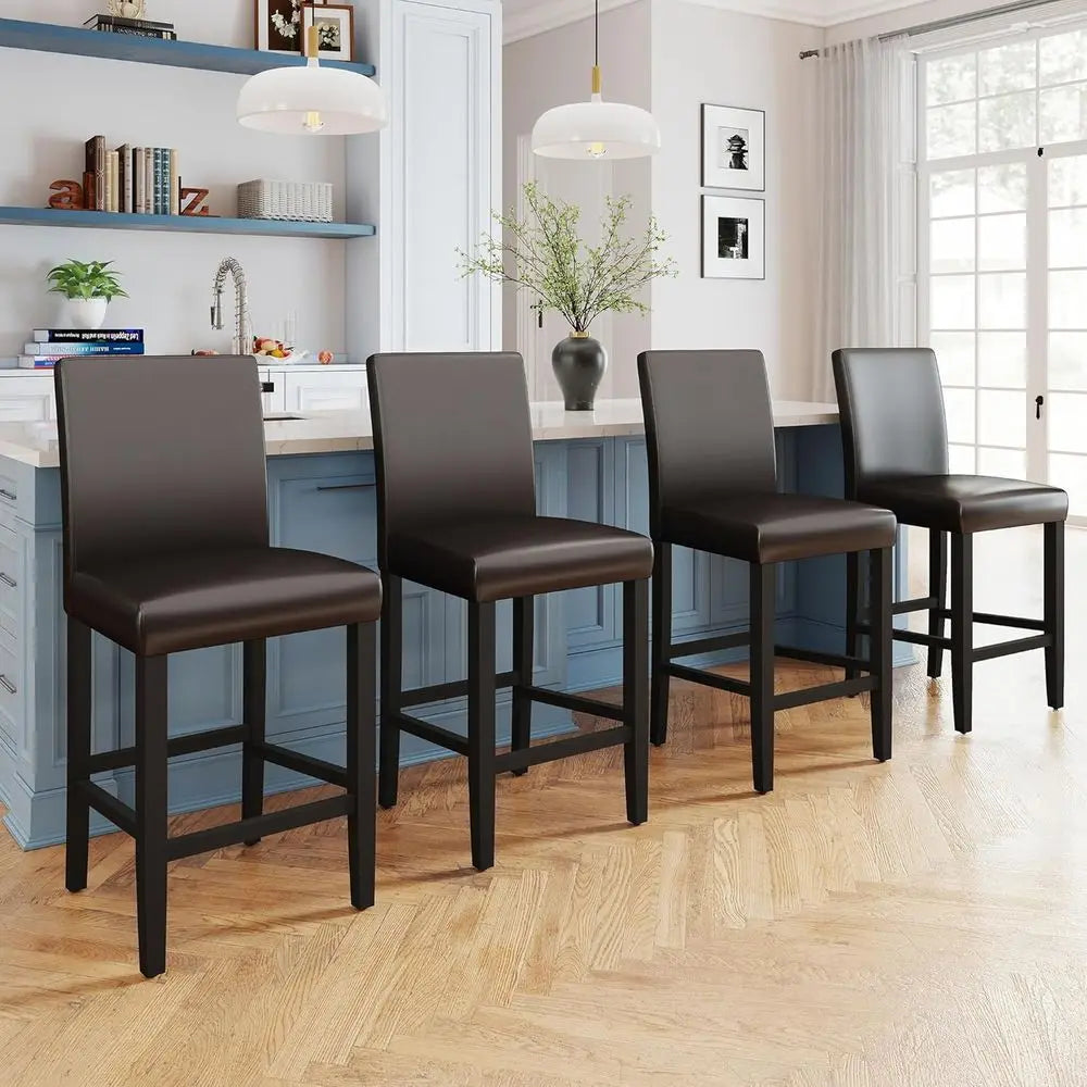 Set Of Four Counter Height Bar Stools With Upholstered Backrests