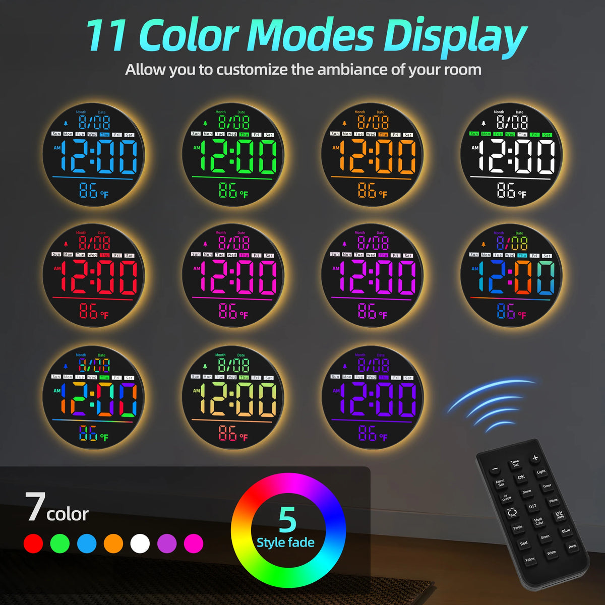 LED Wall Clock With Timer, Temperature, Date And Alarm