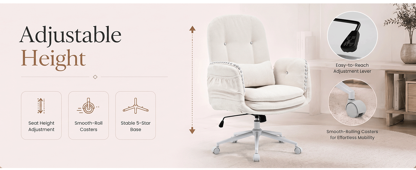 TCGBKAF Criss Cross Office Chair with Flip Armrests Swivel Vanity Chair with Side Pockets, Ergonomic Cross Legged Office Chair with Wheels, Computer Desk Chair for Home&Office