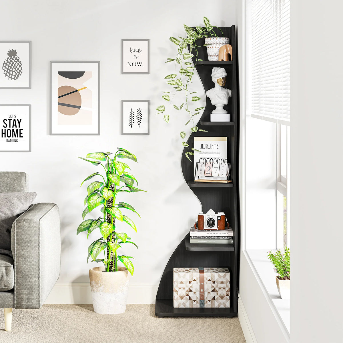 Tribesigns Modern Corner Shelf Bookcase Storage Rack