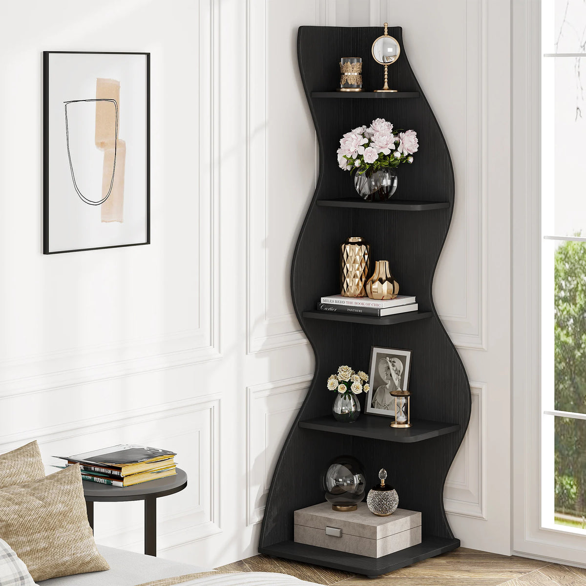 Tribesigns Modern Corner Shelf Bookcase Storage Rack
