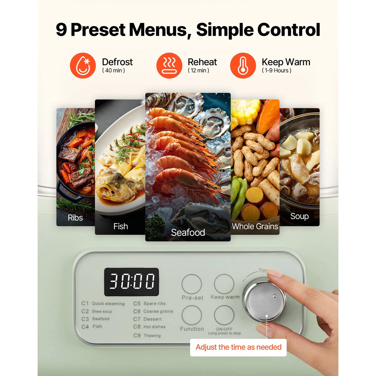 Electric Food Steamer With Two Tiers And Nine Cooking Programs