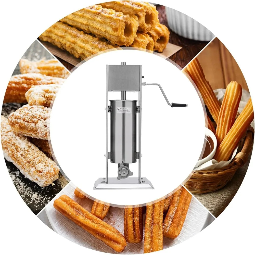 Commercial Churros Maker 5L Stainless Steel Manual Spanish Churros Donuts Making Machine Vertical Churro Machine with 4 Nozzles