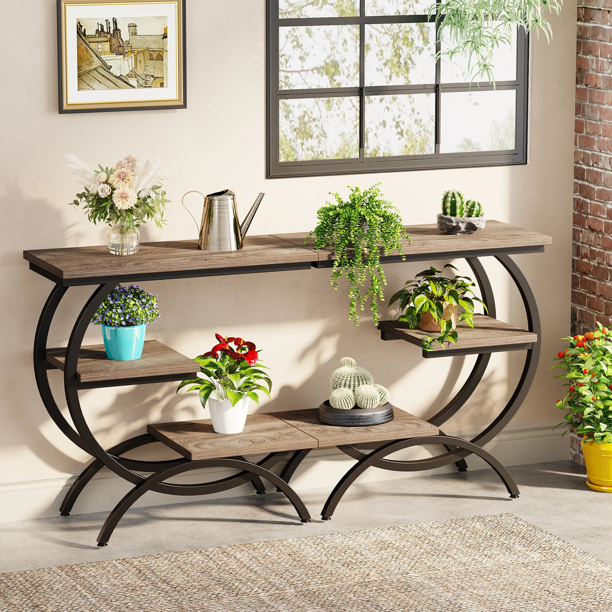Tribesigns C-Shaped Industrial End Table With Three Storage Shelves