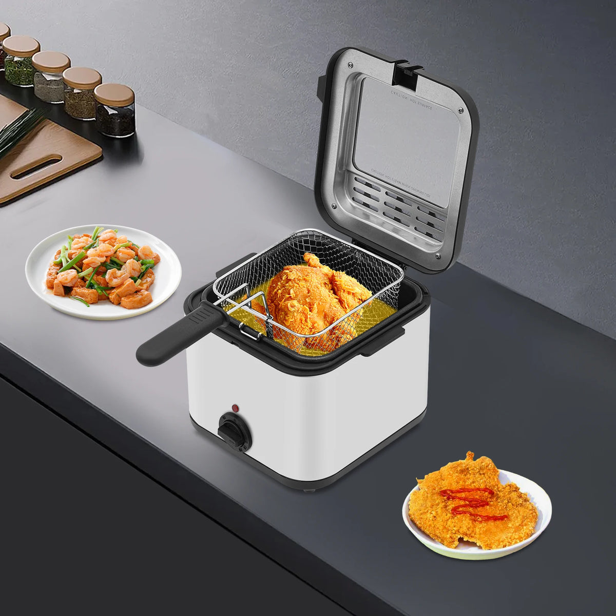 1000W Electric Deep Fryer With Adjustable Temperature And Frying Basket