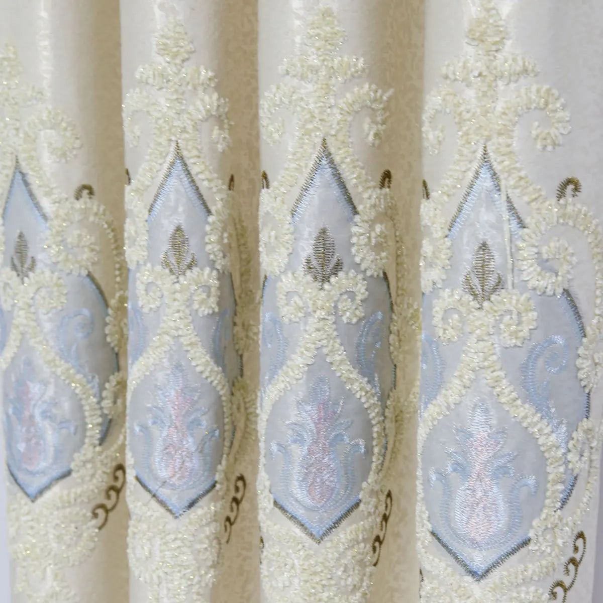 2 Panels European Embroidered Blackout Curtains, High Density Noise Reducing Window Drapes, Luxury Embroidery Window Curtains for Living Room Bedroom Balcony
