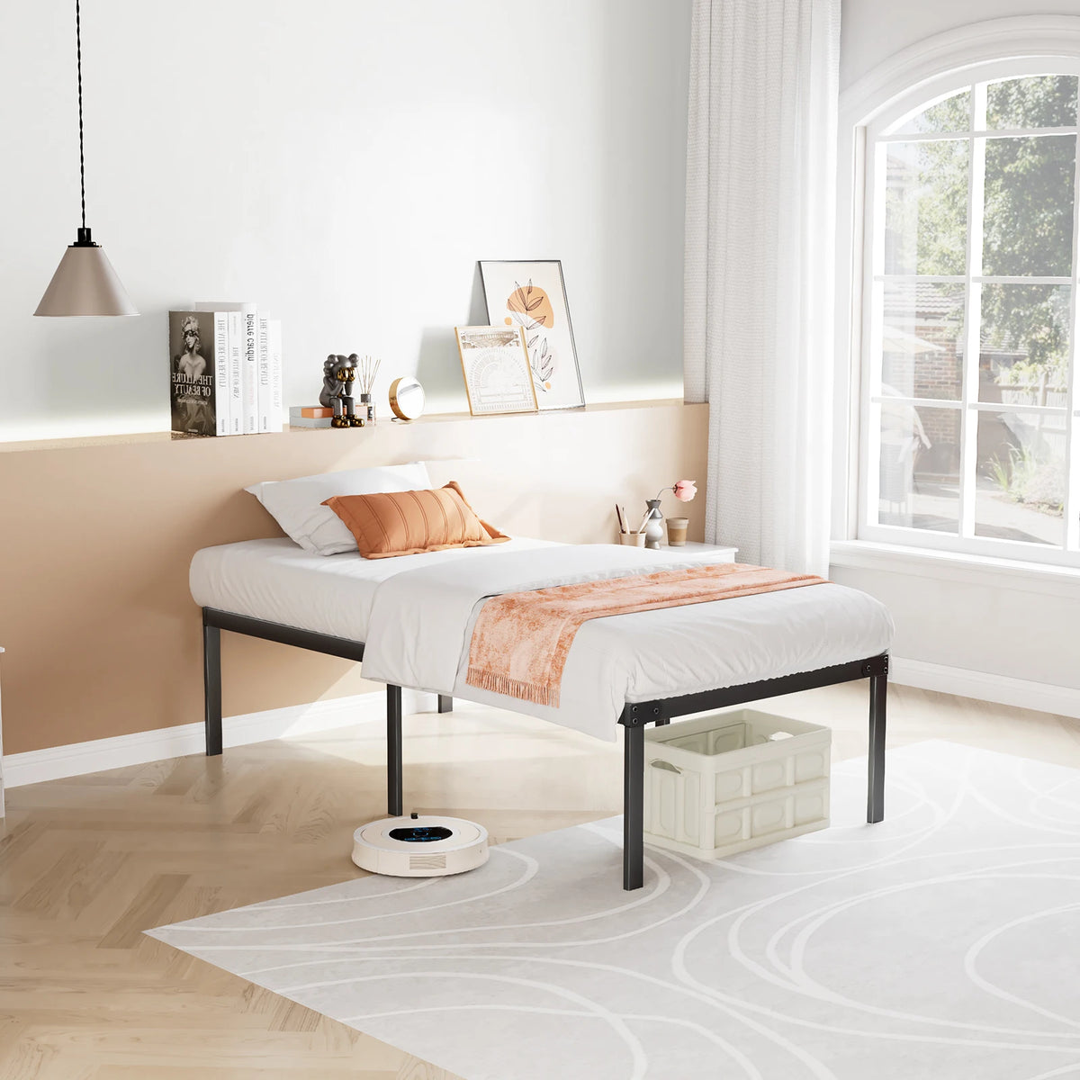 JHK Sturdy Metal Platform Bed Frame With Strong Steel Slats