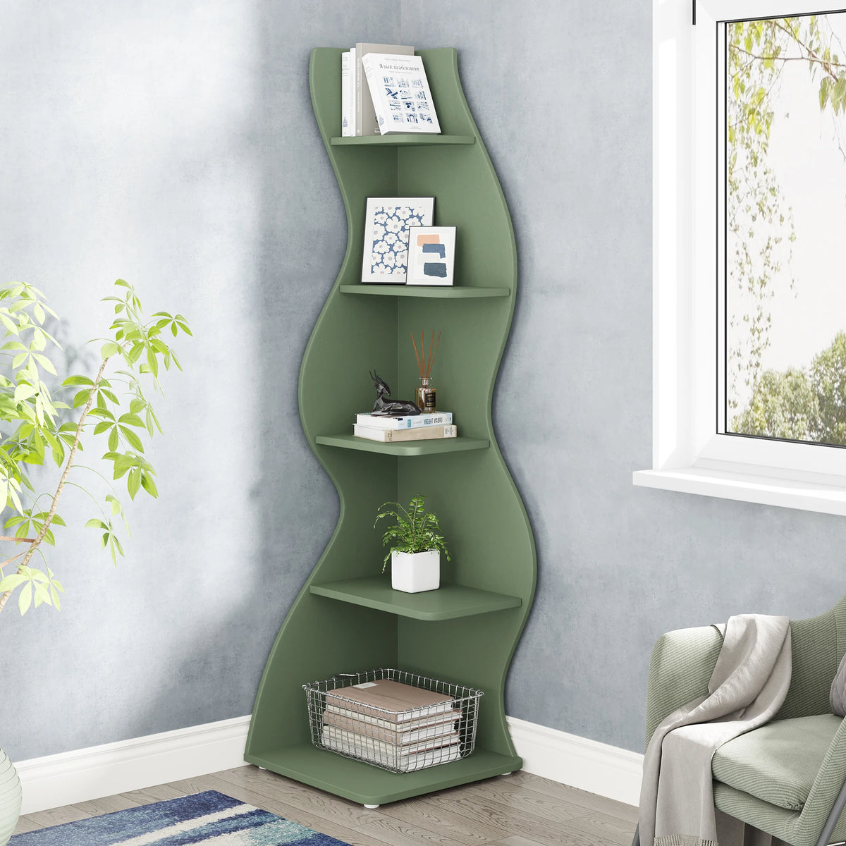 Tribesigns Modern Corner Shelf Bookcase Storage Rack