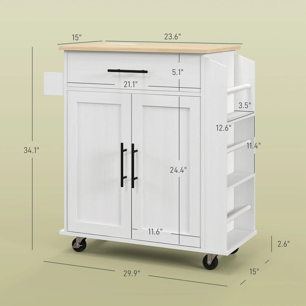 HOMCOM Rolling Kitchen Cart With Storage, Outlets And USB Ports