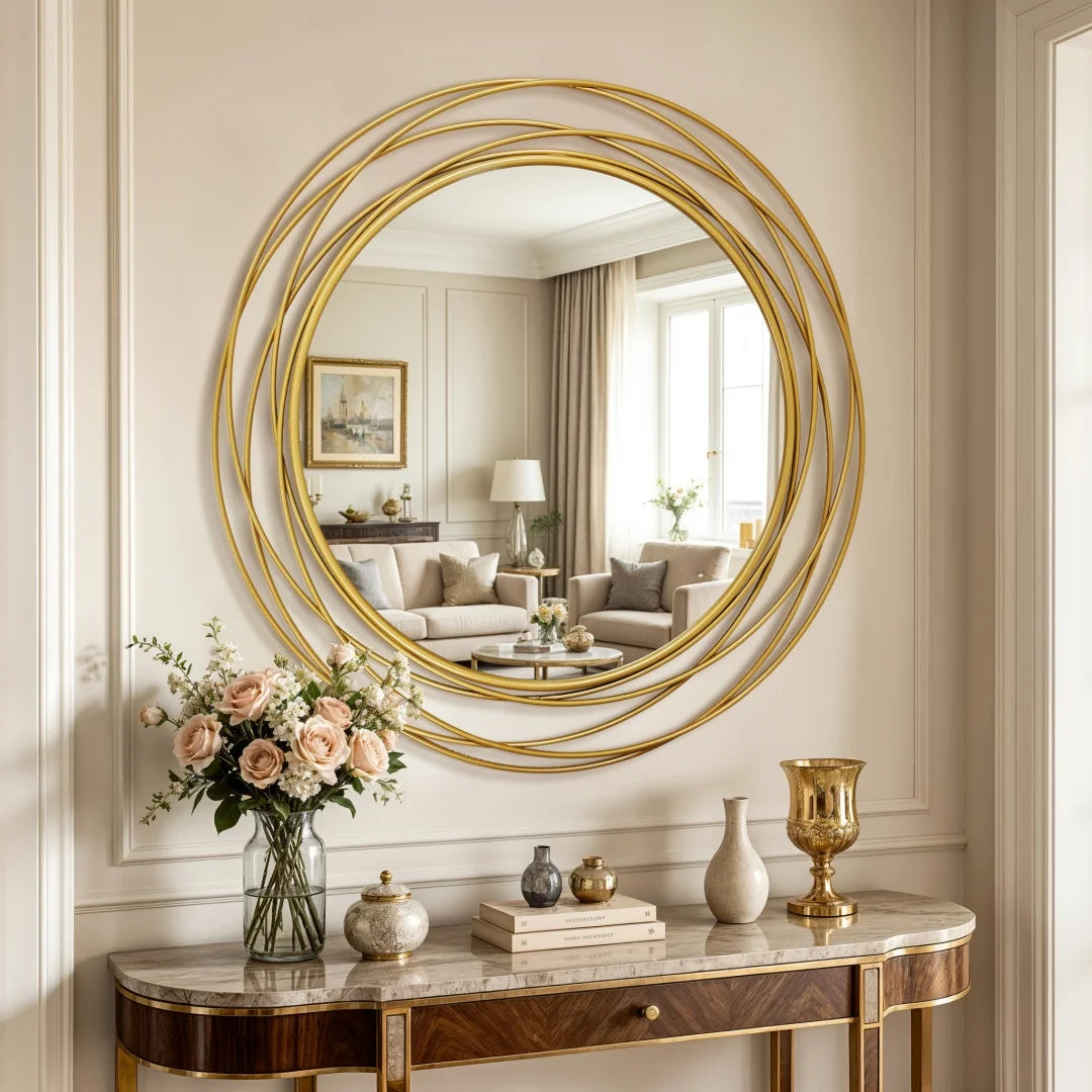 LUVODI Modern Round Wall Mirror With Decorative Iron Wire Frame