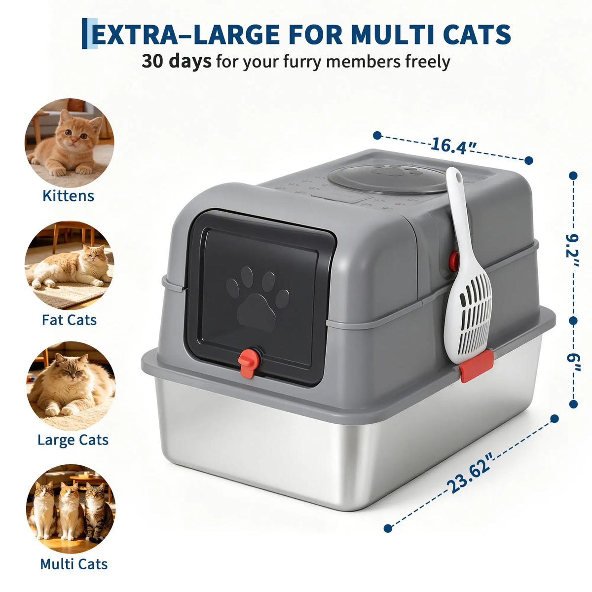 Studyset Enclosed Stainless Steel Dog Proof Cat Litter Box