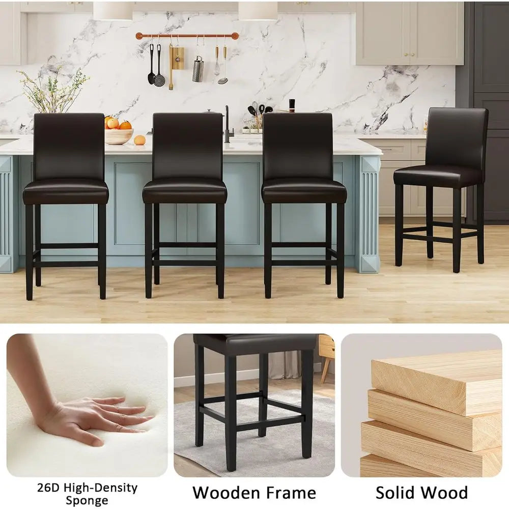 Set Of Four Counter Height Bar Stools With Upholstered Backrests