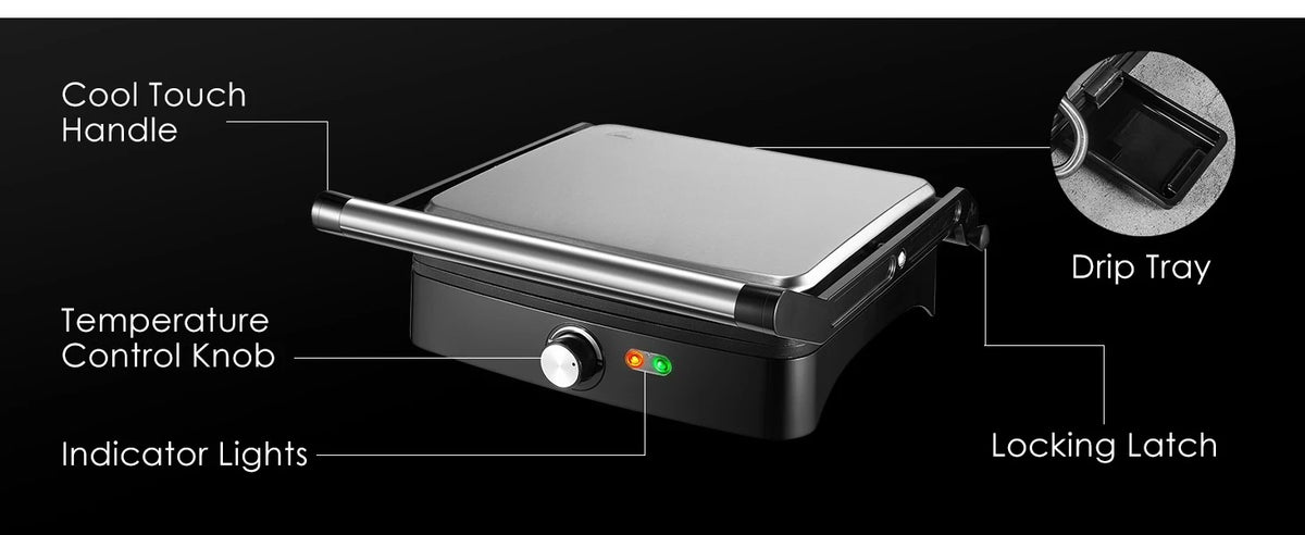 OSTBA Panini Press Grill With Adjustable Temperature And Drip Tray