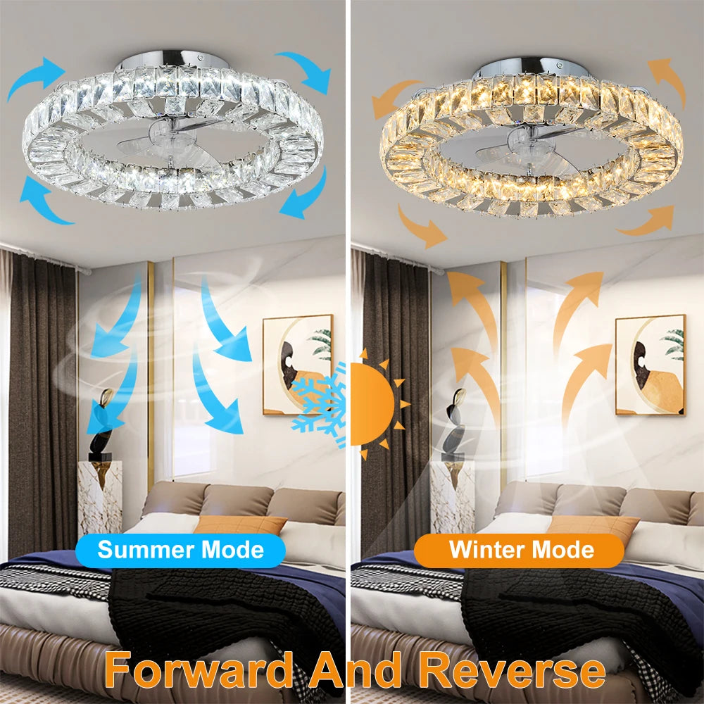 GreeLustr Led Ceiling Fan Lamp With Remote Control Living Room Lighting Crystal Chandeliers Decoration Home Luxury Hanging Light