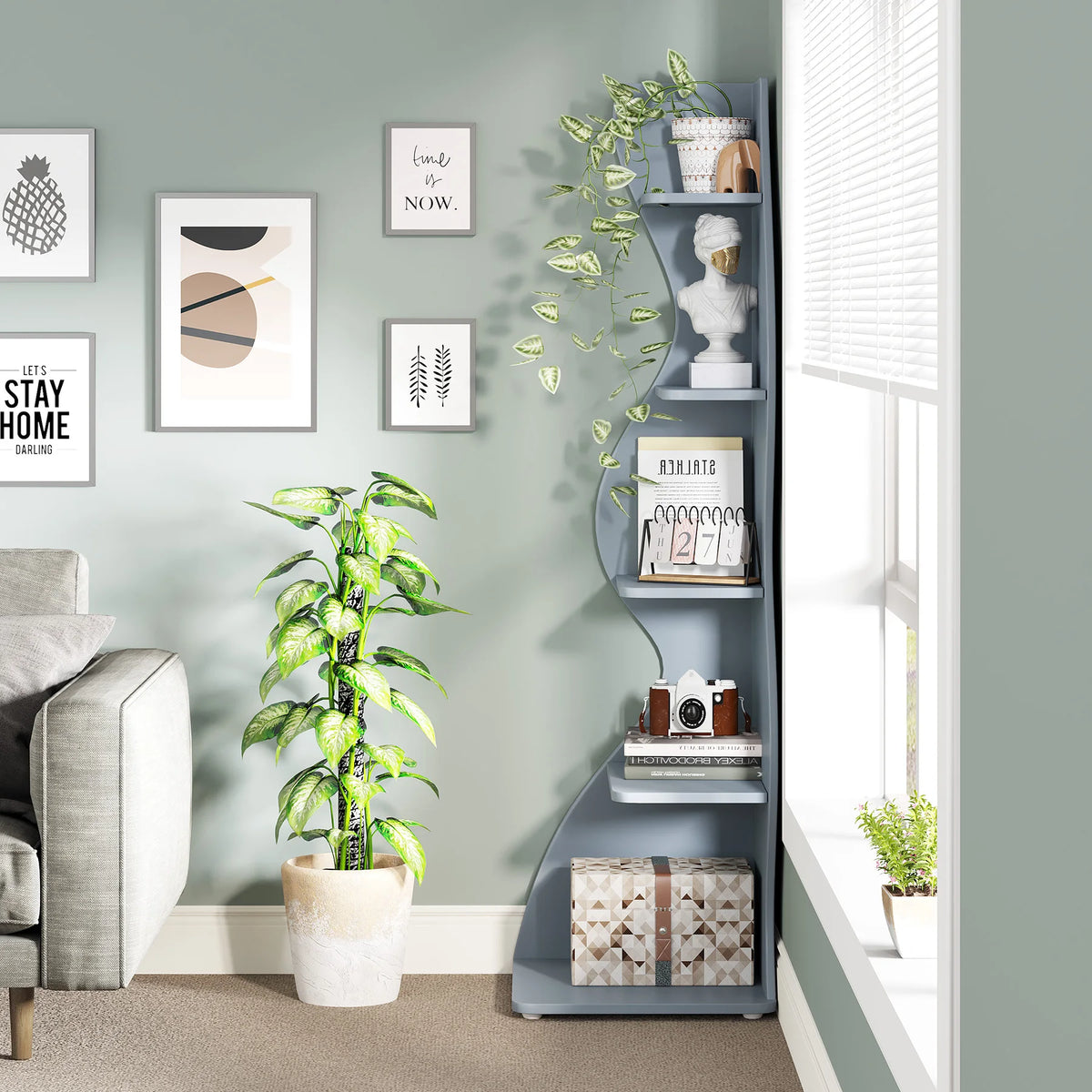 Tribesigns Modern Corner Shelf Bookcase Storage Rack