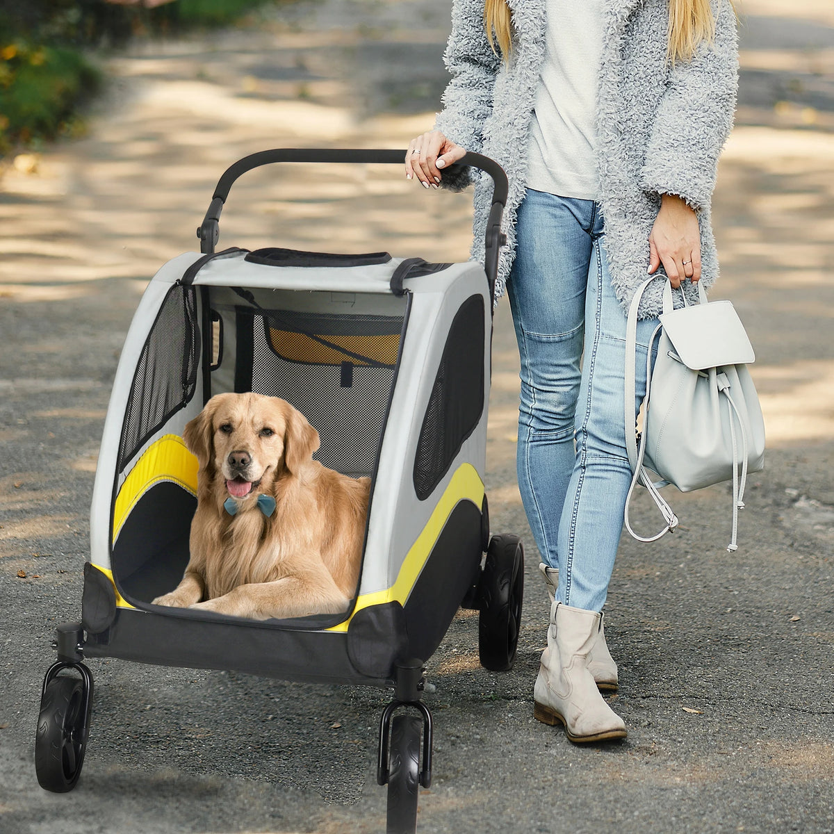 Foldable Breathable Four Wheel Pet Stroller For Travel Dogs