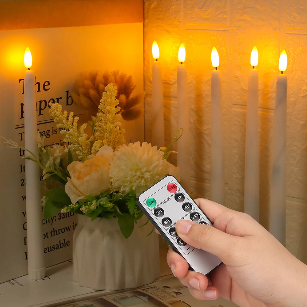 LED Flameless Taper Candles With Remote Flickering Battery Operated