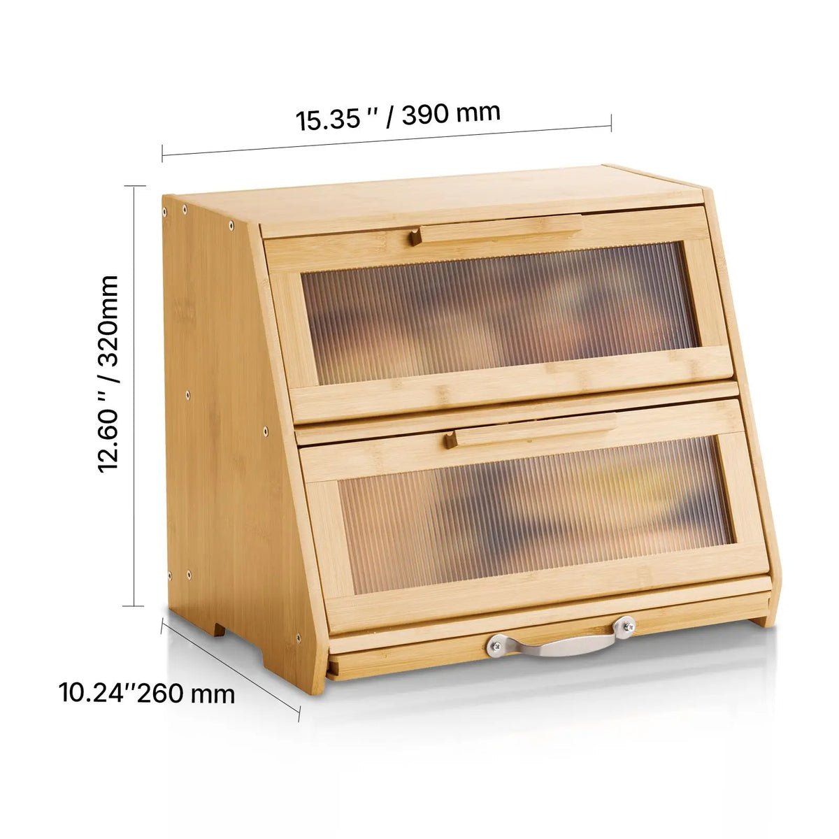 Bamboo Double Layer Bread Box With Acrylic Door Storage