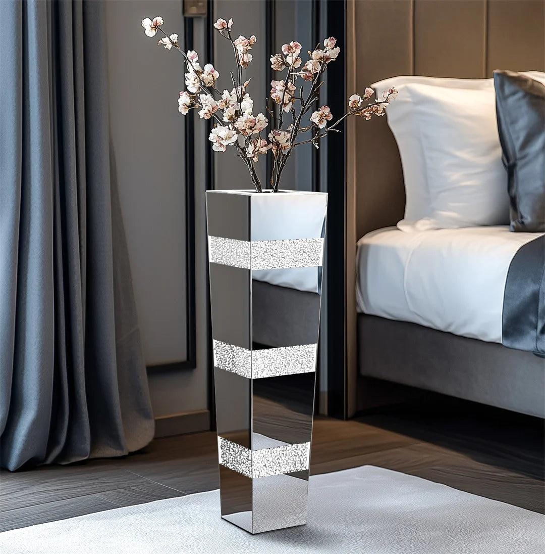 Modern Mirrored Crystal Floor Vase for Elegant Floral Displays
