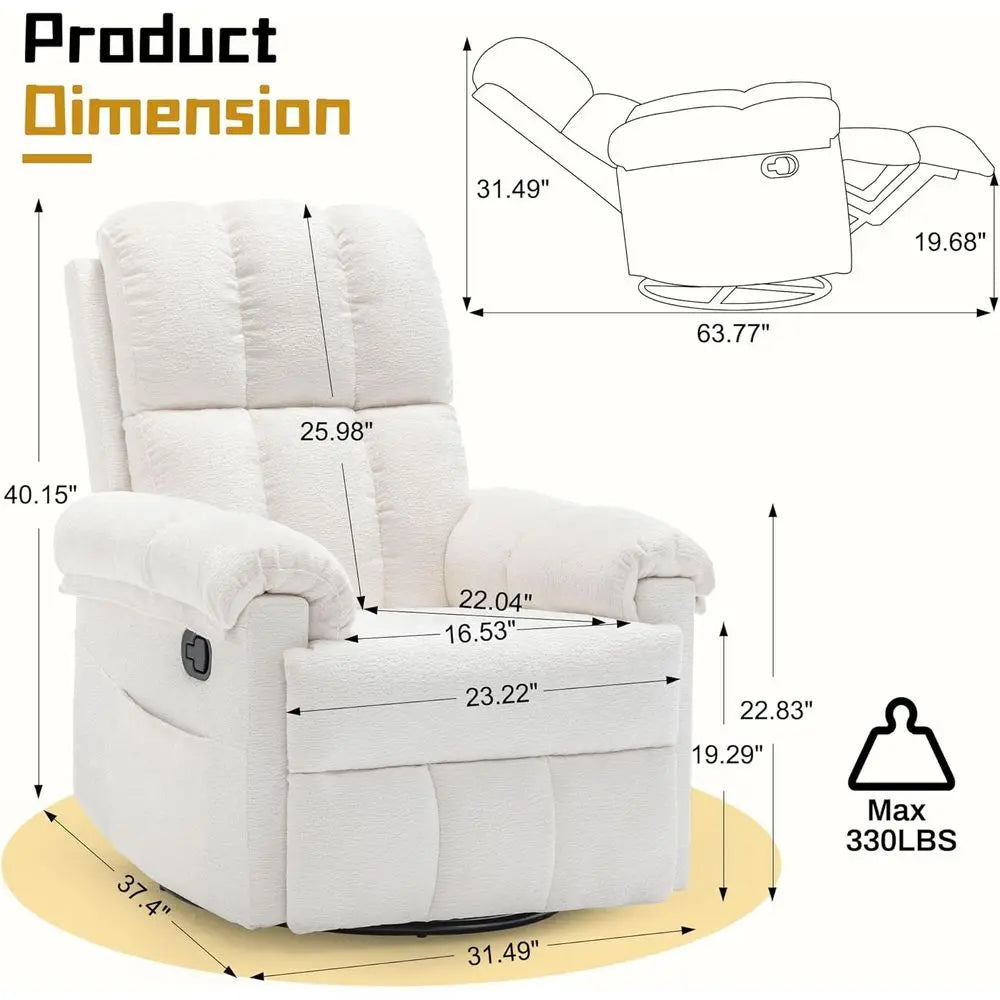 Swivel Rocker Recliner Chair for Adults in Small Spaces