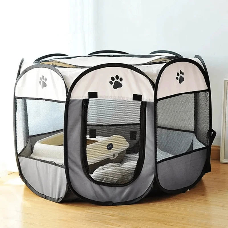 Portable Foldable Pet Tent Octagonal Waterproof Cat Dog Rabbit Fence With Removable Awning