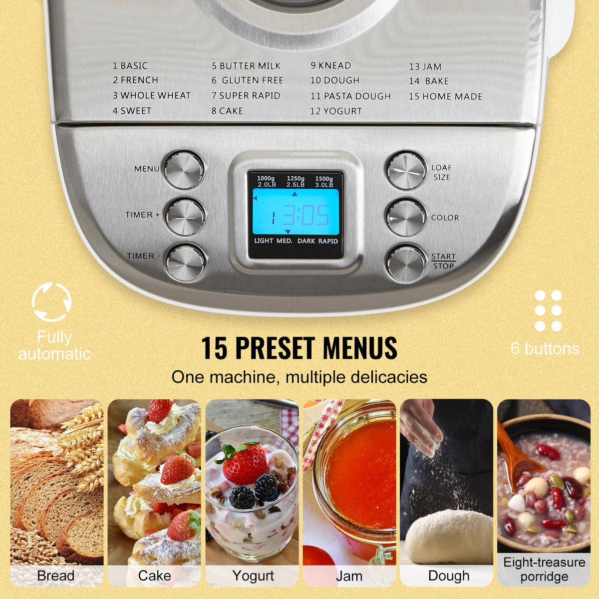 VEVOR 15 In 1 Automatic Bread Maker With Gluten Free Setting