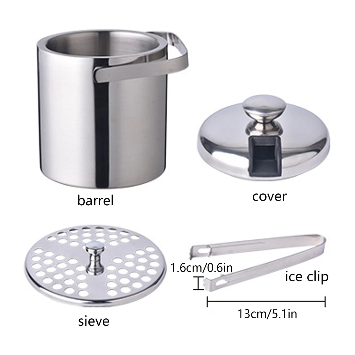 Double Wall Stainless Steel Ice Bucket With Tongs And Lid