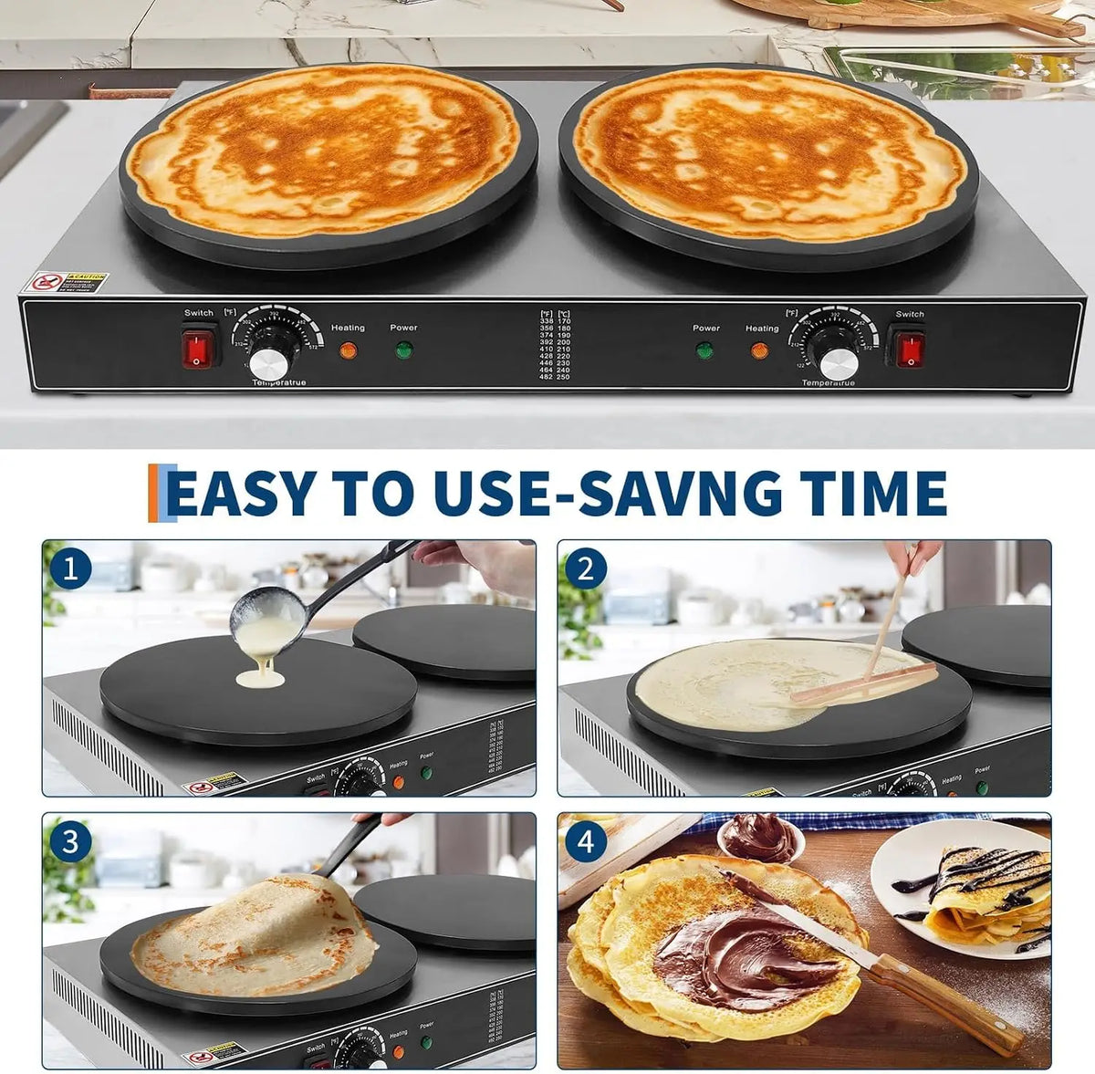 Commercial Electric Crepe Griddle With Double Nonstick Plates