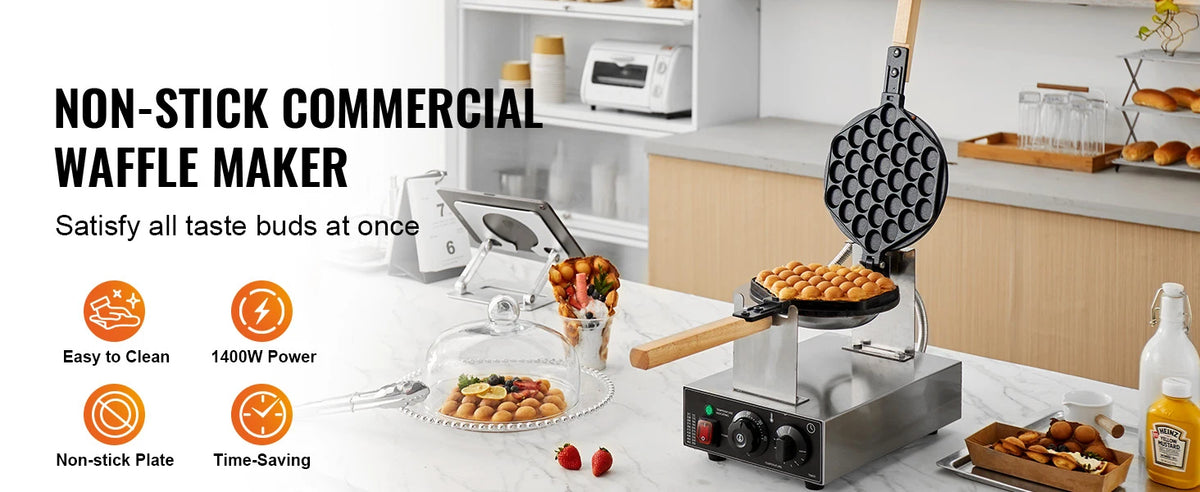SucceBuy Commercial Bubble Waffle Maker With Nonstick Rotatable Plates