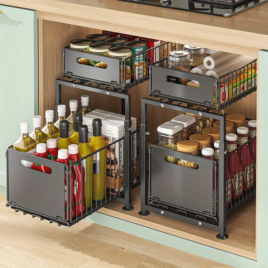 AEHOME 2 Tier Slide Out Cabinet Organizer Heavy Duty Storage Shelf