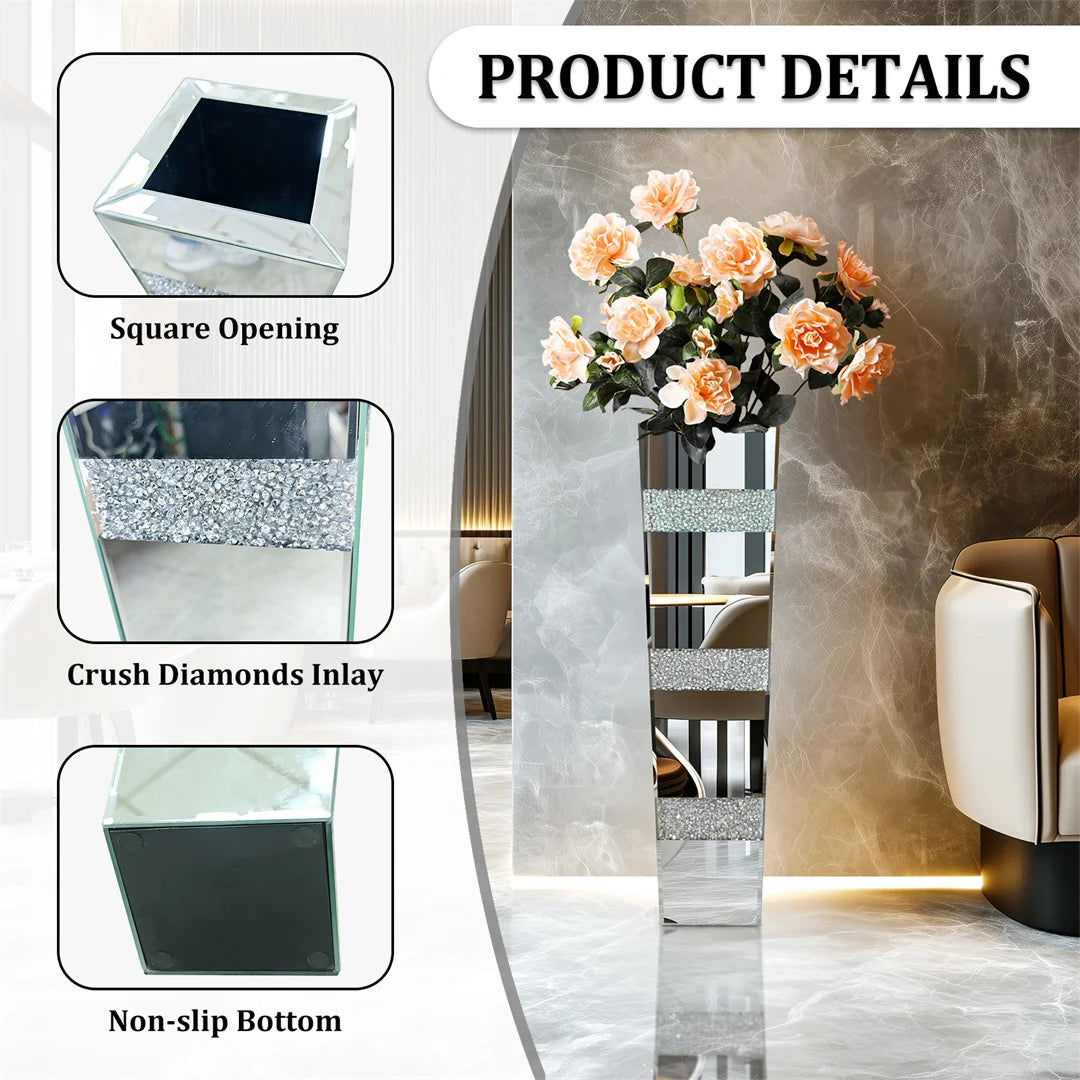 Modern Mirrored Crystal Floor Vase for Elegant Floral Displays