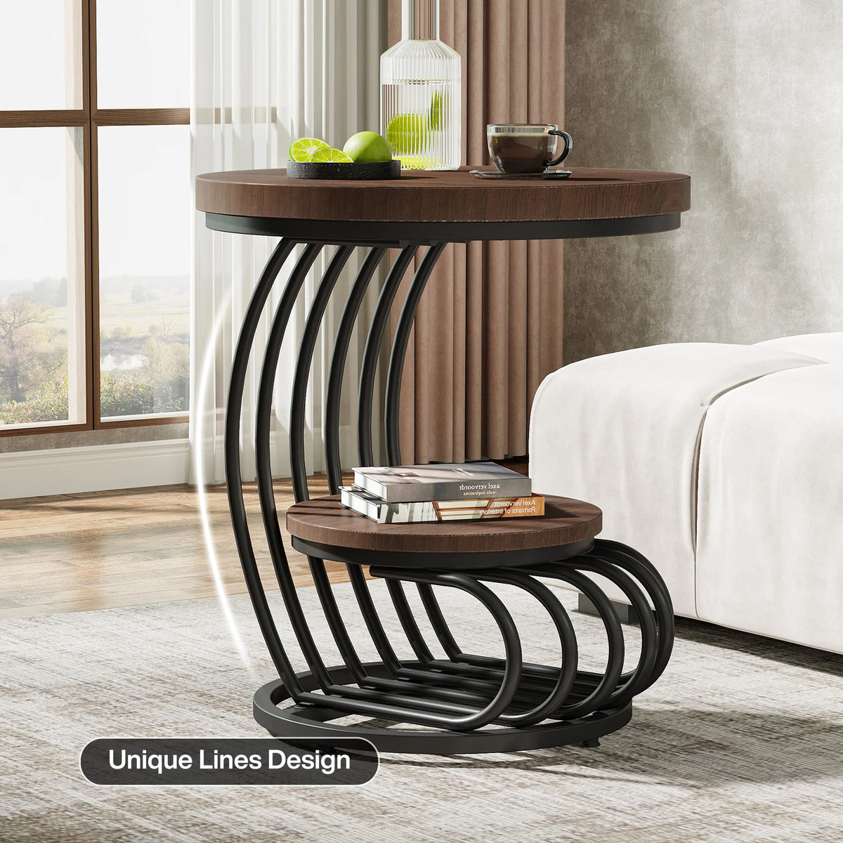 Tribesigns Modern Round End Table With Faux Marble Storage Shelf