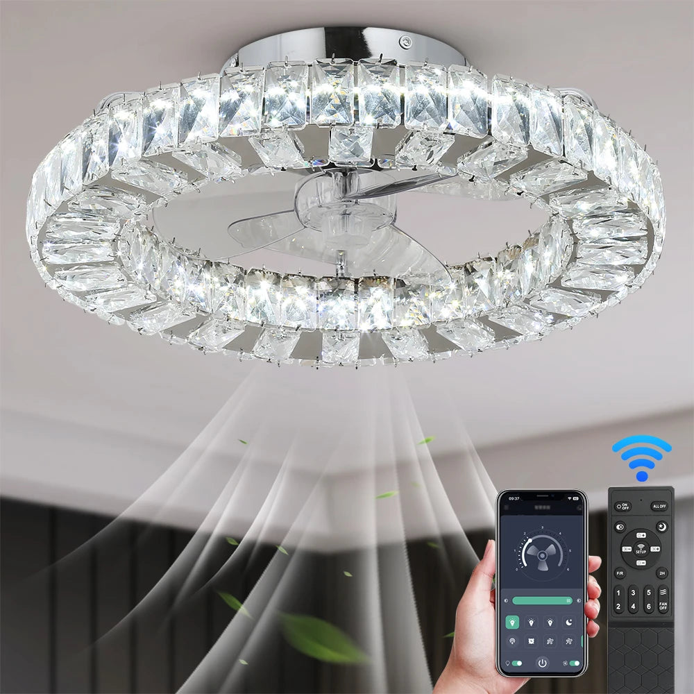 GreeLustr Led Ceiling Fan Lamp With Remote Control Living Room Lighting Crystal Chandeliers Decoration Home Luxury Hanging Light