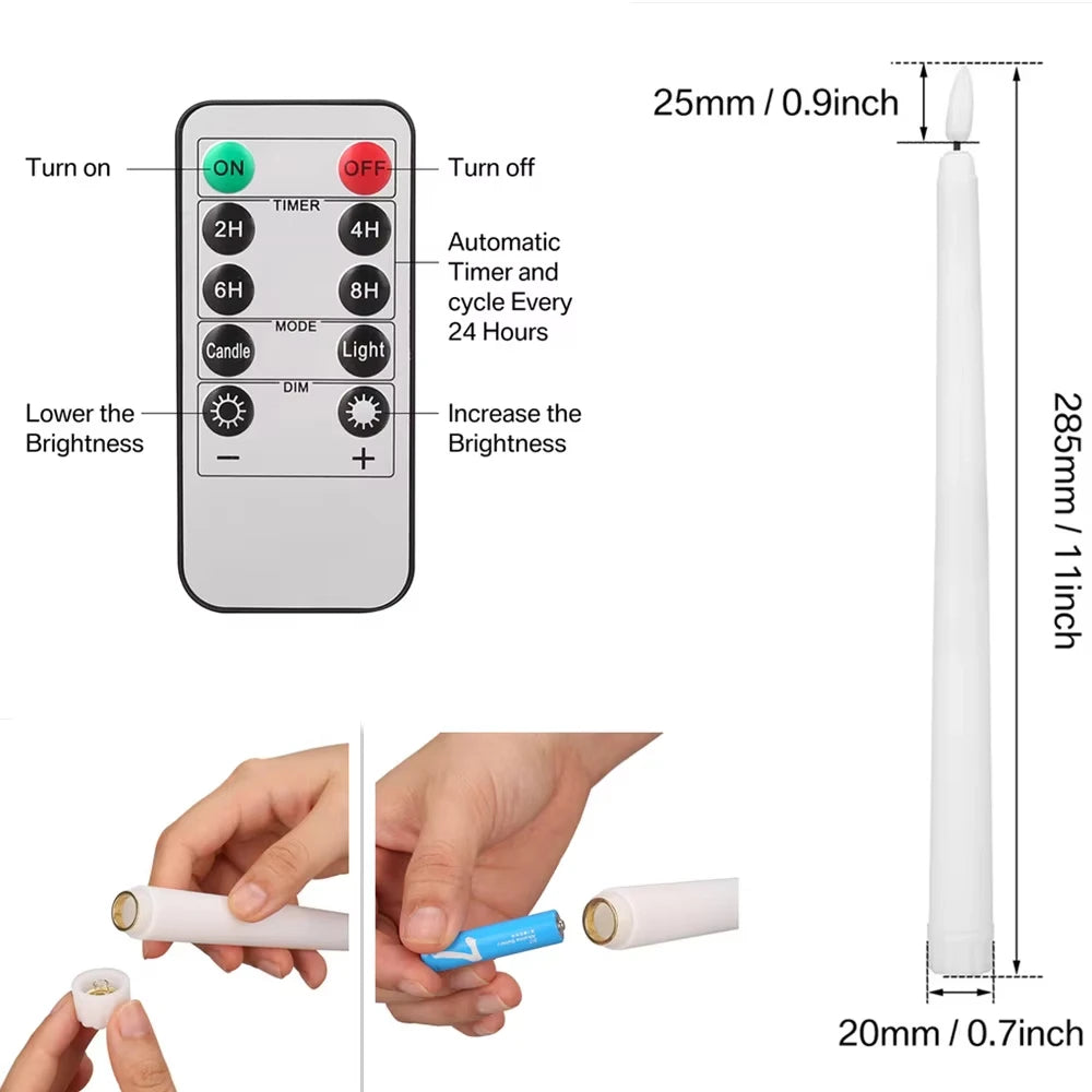 LED Flameless Taper Candles With Remote Flickering Battery Operated