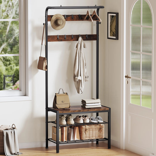 JHK Entryway Coat Rack Bench With Shoe Storage Organizer