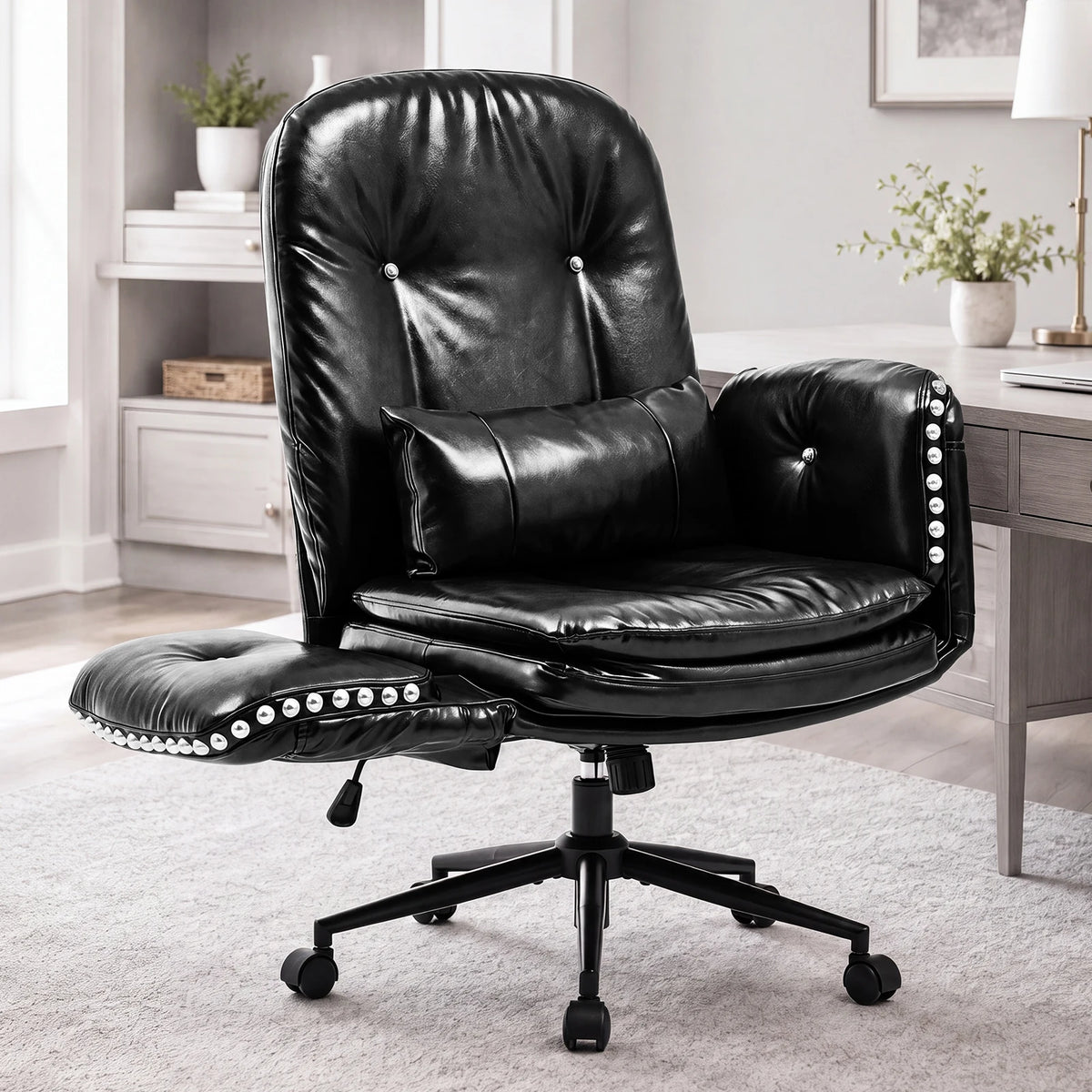 TCGBKAF Criss Cross Office Chair with Flip Armrests Swivel Vanity Chair with Side Pockets, Ergonomic Cross Legged Office Chair with Wheels, Computer Desk Chair for Home&Office