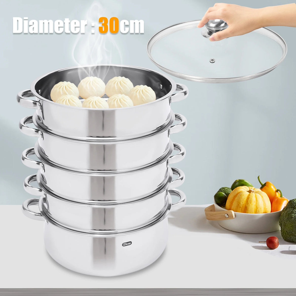 Five Layer Stainless Steel Multifunctional Kitchen Steamer for Cooking