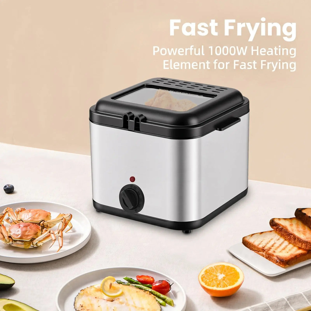 1000W Electric Deep Fryer With Adjustable Temperature And Frying Basket