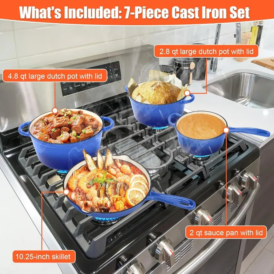 Nonstick Enameled Cast Iron Cookware Set With Lids