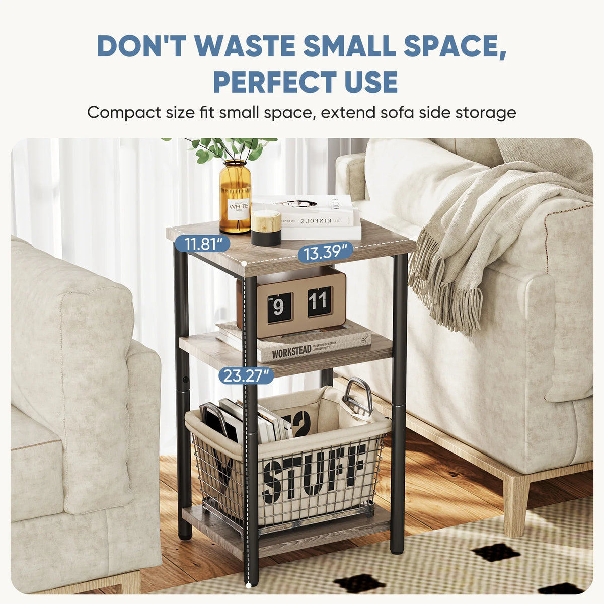 MCQ Three Tier Wooden Coffee Table With Storage Shelf