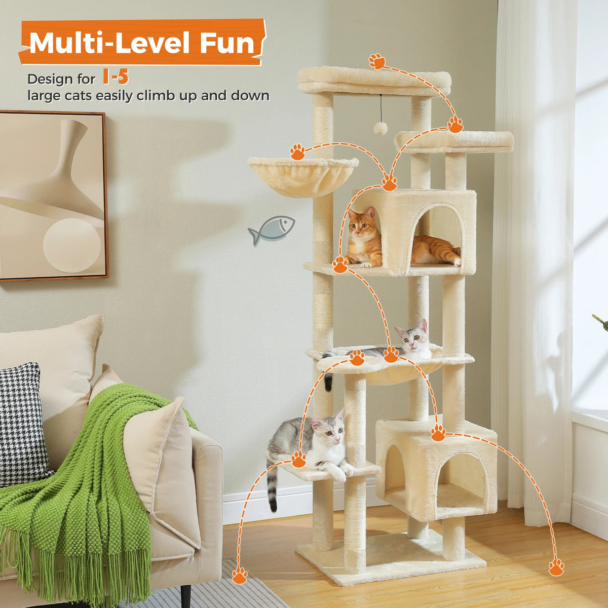 Tall Cat Tree for Indoor Cats Big Cat Tower with Super Large Hammock Cat Climbing Tree with Scratching Posts Condo House Black