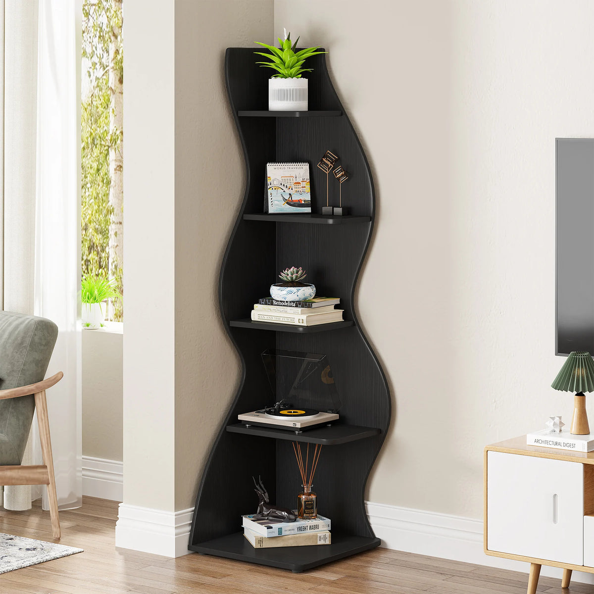 Tribesigns Modern Corner Shelf Bookcase Storage Rack