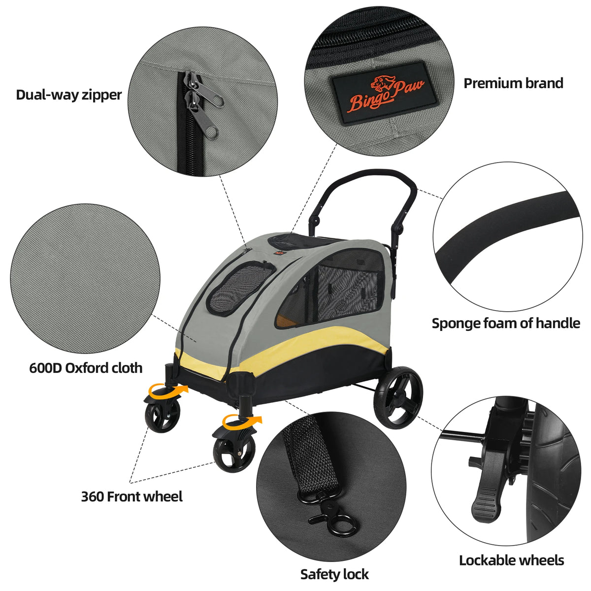 Foldable Breathable Four Wheel Pet Stroller For Travel Dogs